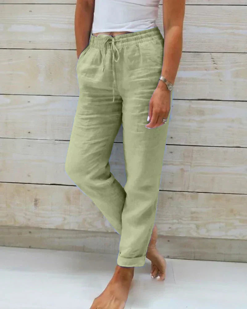 Gabriela - Pantalones Casual de Lino Corte Recto Premium