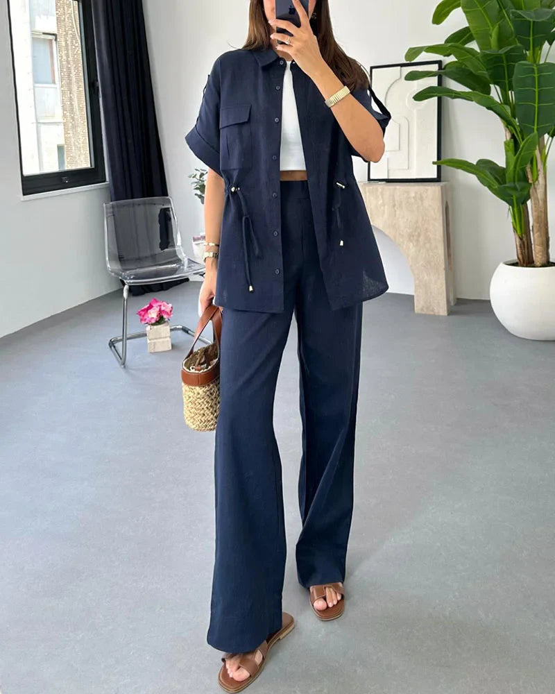 Mariana - Conjunto Casual de Camisa y Pantalón con Corte Relajado Elegante