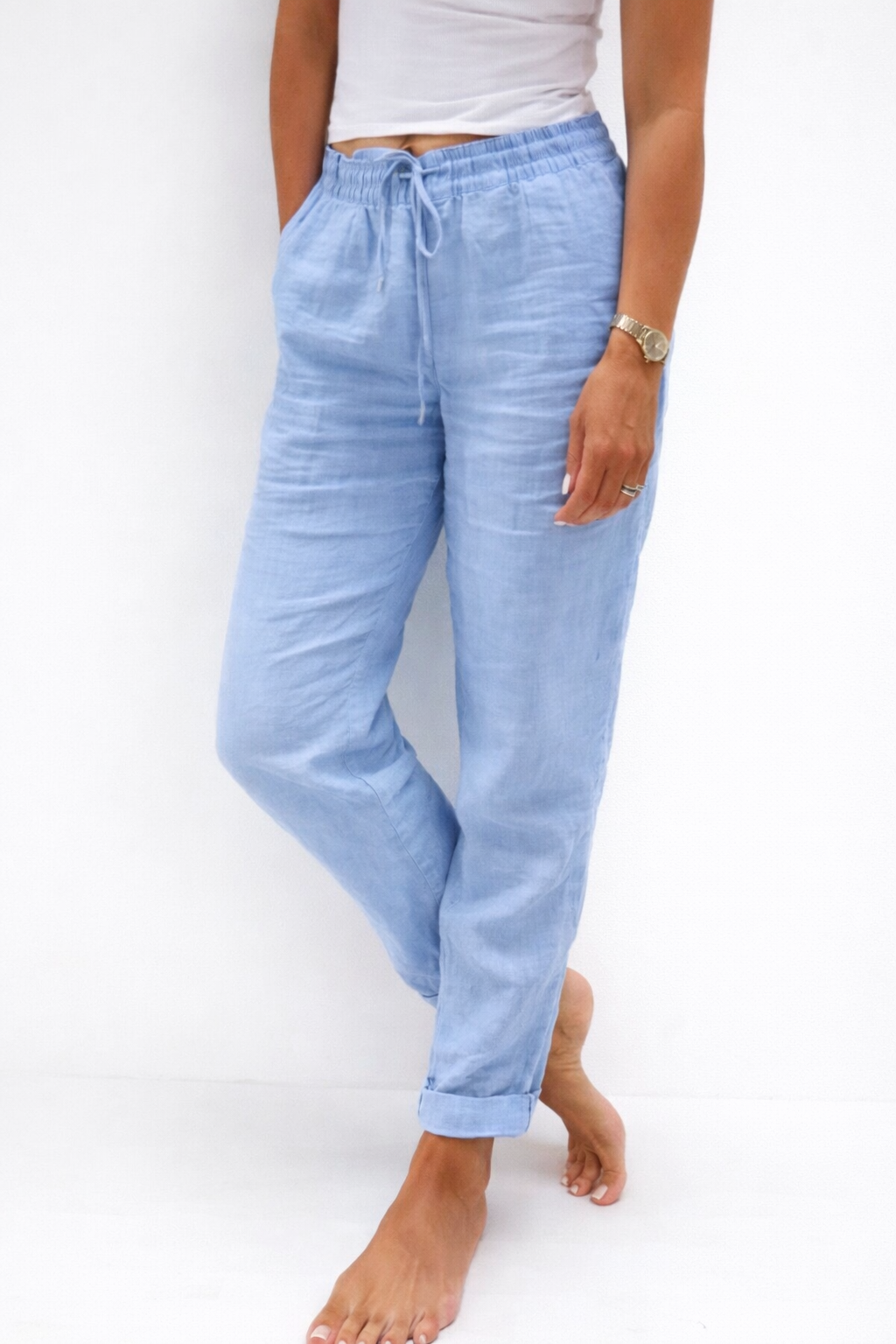 Gabriela - Pantalones Casual de Lino Corte Recto Premium