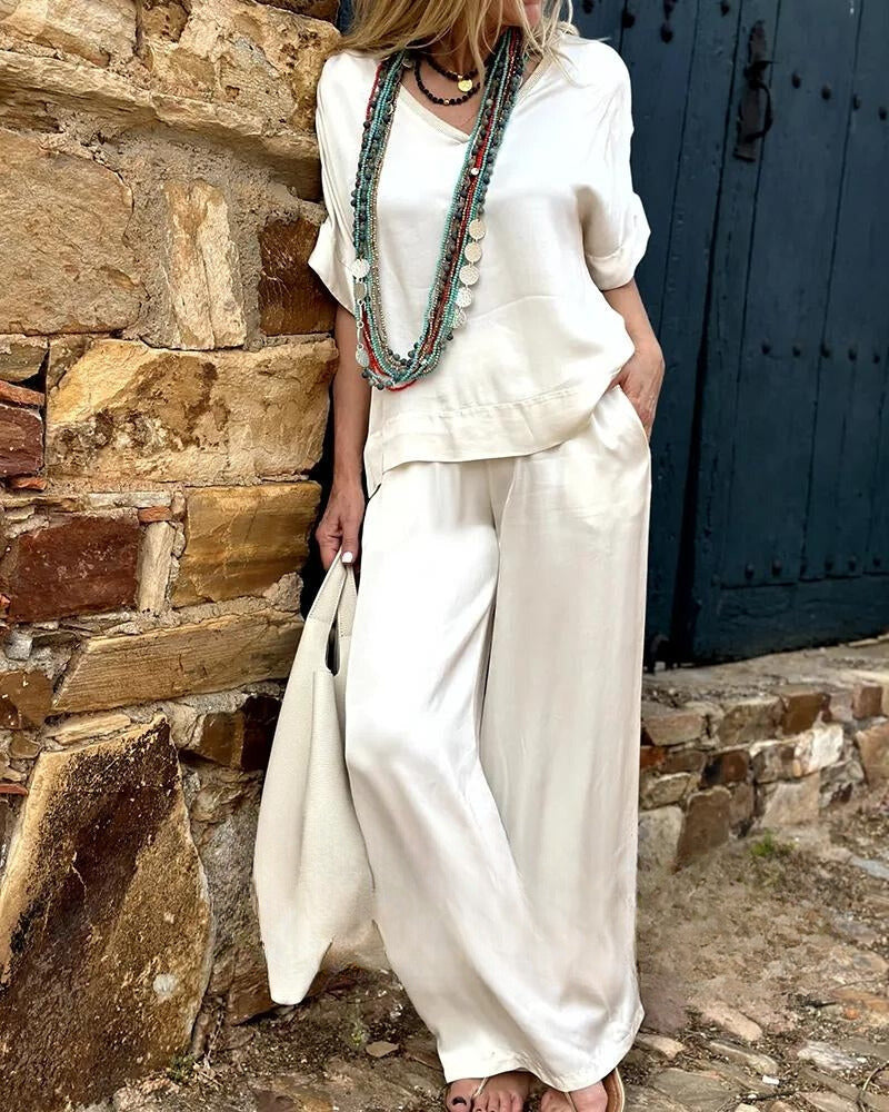 Gabriela - Conjunto Bohemio de Blusa y Pantalón con Caída Fluida Elegante