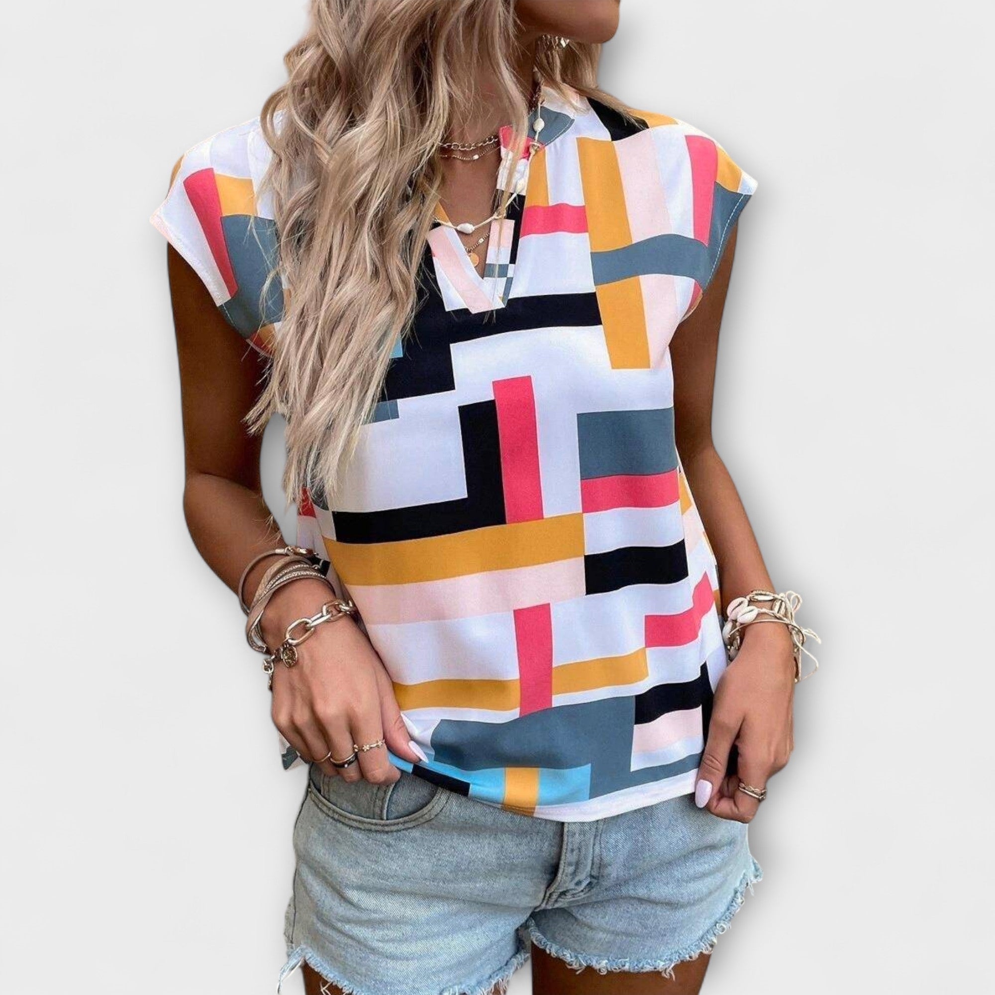 Natalia - Blusa Estampada Geométrica de Corte Casual Premium