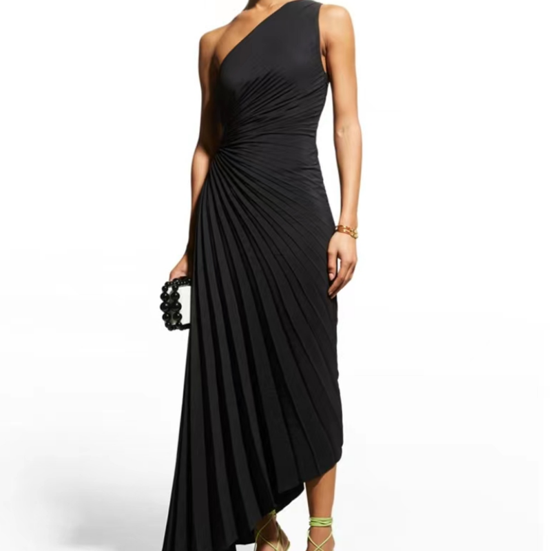 Alejandra - Vestido Largo Asimétrico con Drapado Elegante y Caída Fluida