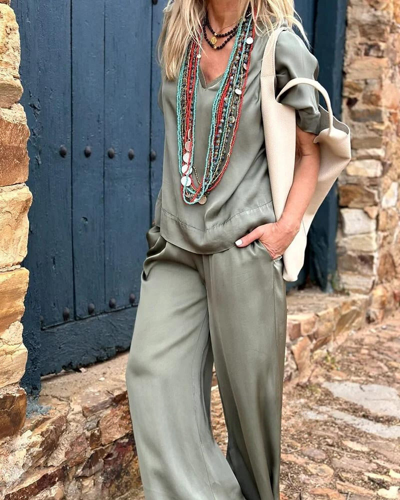 Gabriela - Conjunto Bohemio de Blusa y Pantalón con Caída Fluida Elegante