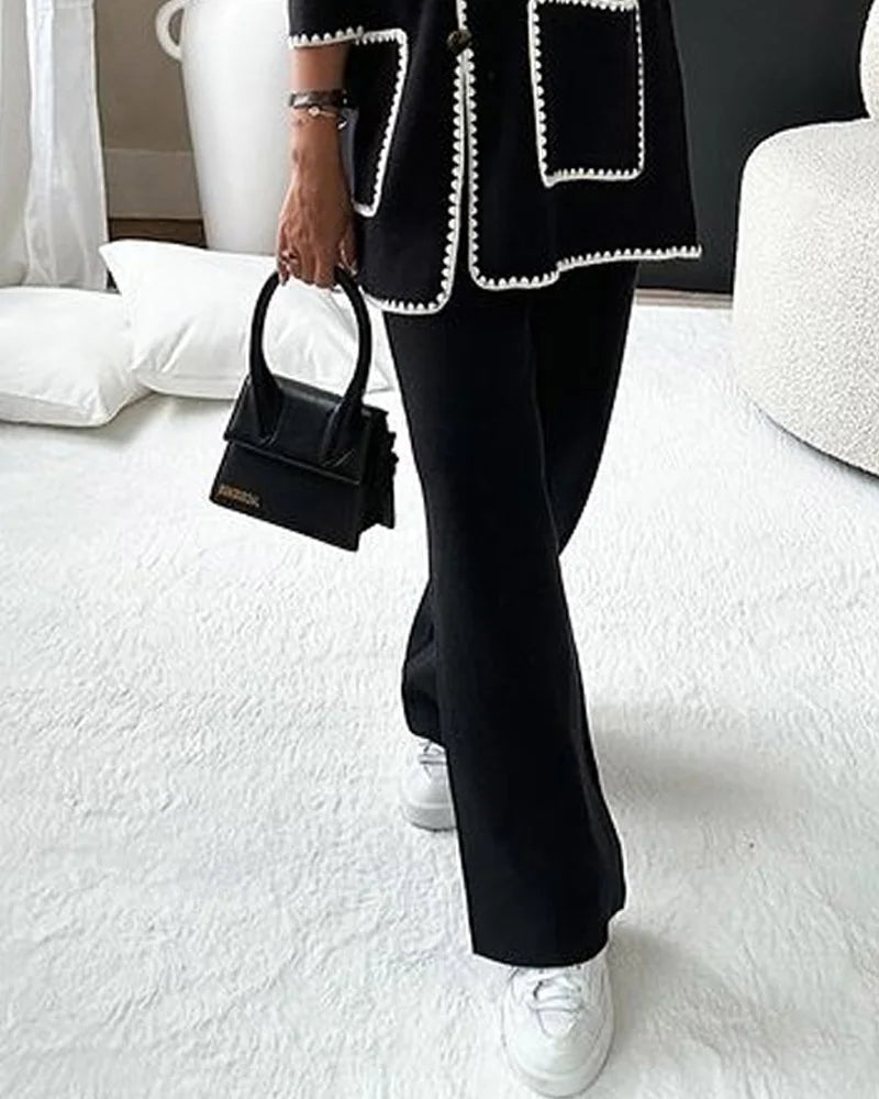 Isabella - Conjunto Elegante de Chaqueta y Pantalón con Detalle Contrastado