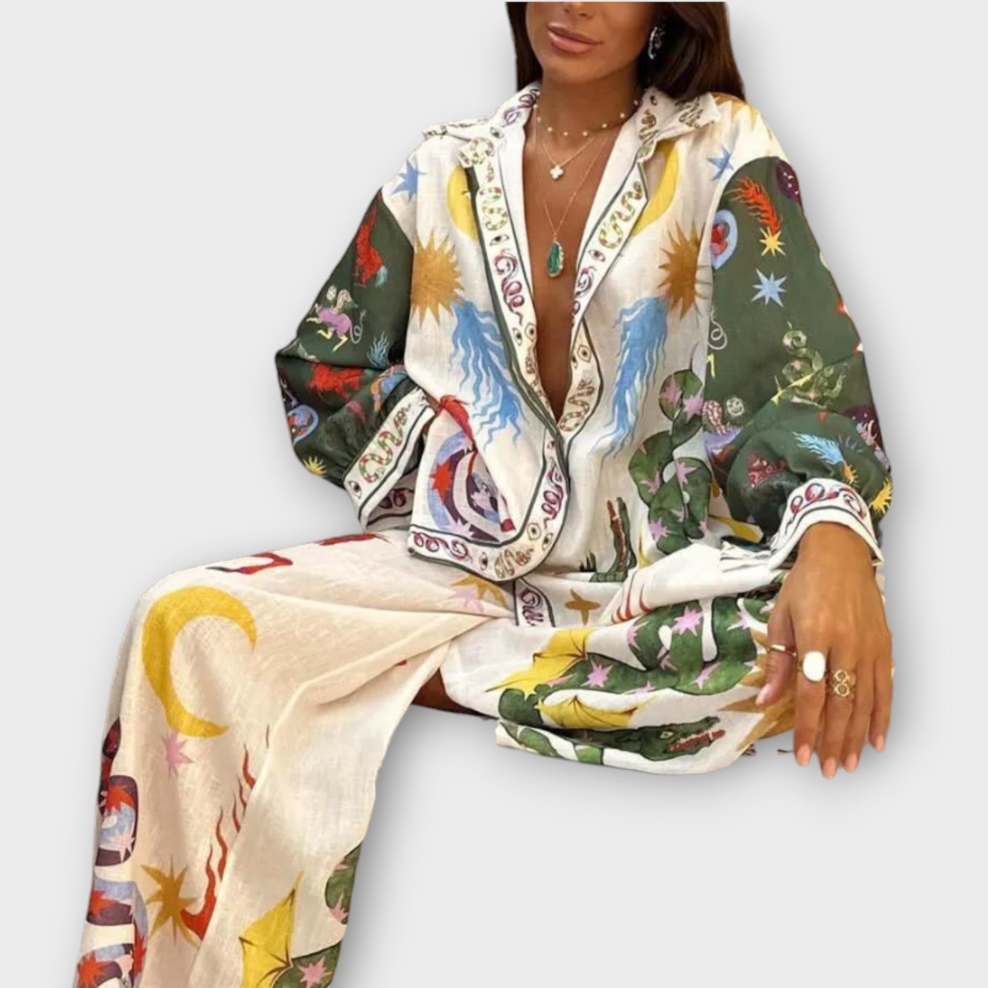 Valentina - Conjunto Elegante Estampado de Satén Premium