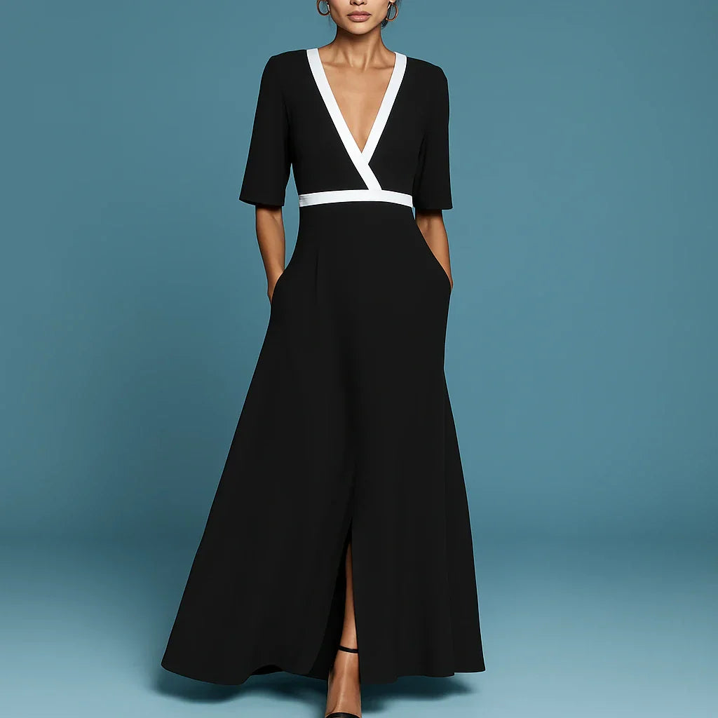 Daniela - Vestido Largo Estampado con Escote en V y Caída Fluida Elegante