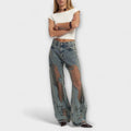 Camila - Jeans Denim Rasgados de Tiro Alto con Corte Wide Leg