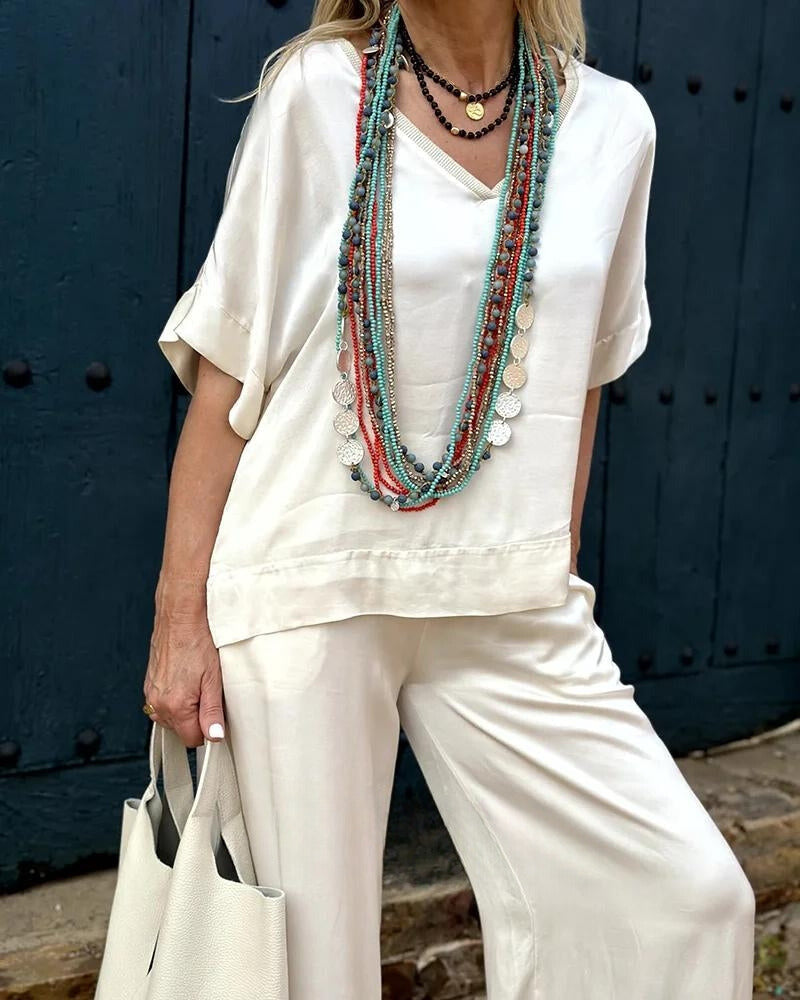 Gabriela - Conjunto Bohemio de Blusa y Pantalón con Caída Fluida Elegante