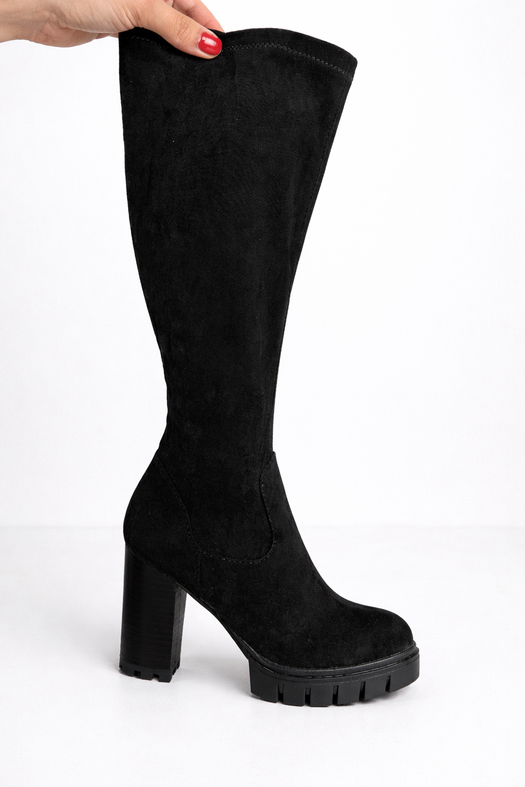 Camila - Botas Altas de Ante con Tacón Grueso Premium