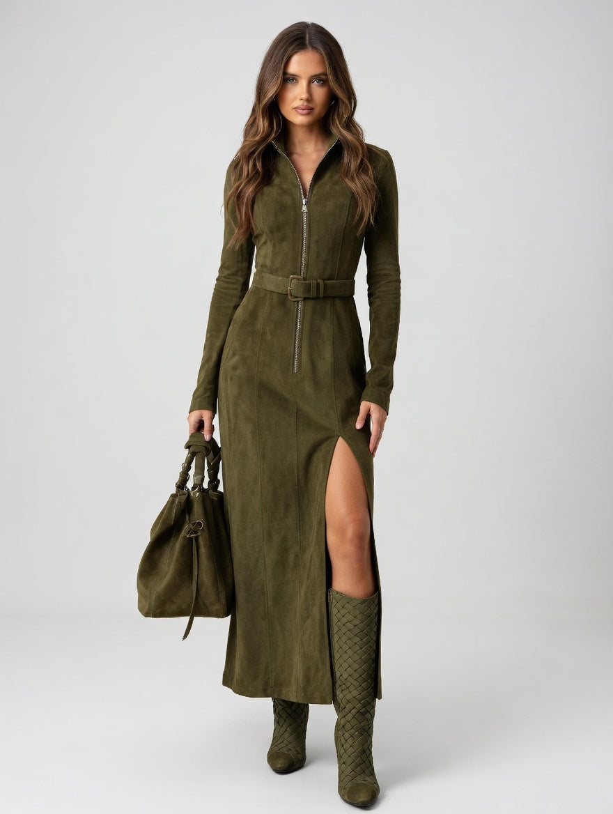 Valentina - Vestido Largo Ajustado con Cremallera Frontal y Corte Elegante