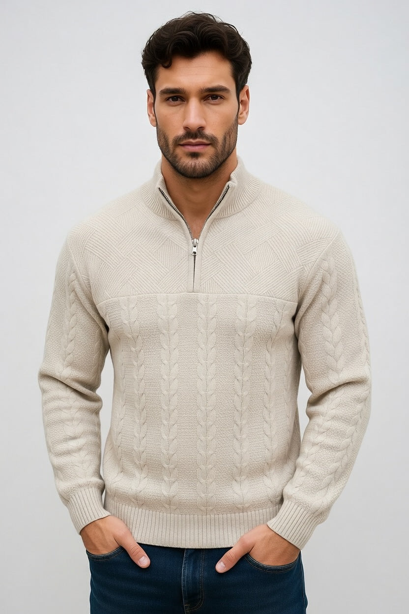 Francisco - Suéter Medio Cierre Texturizado de Algodón Premium