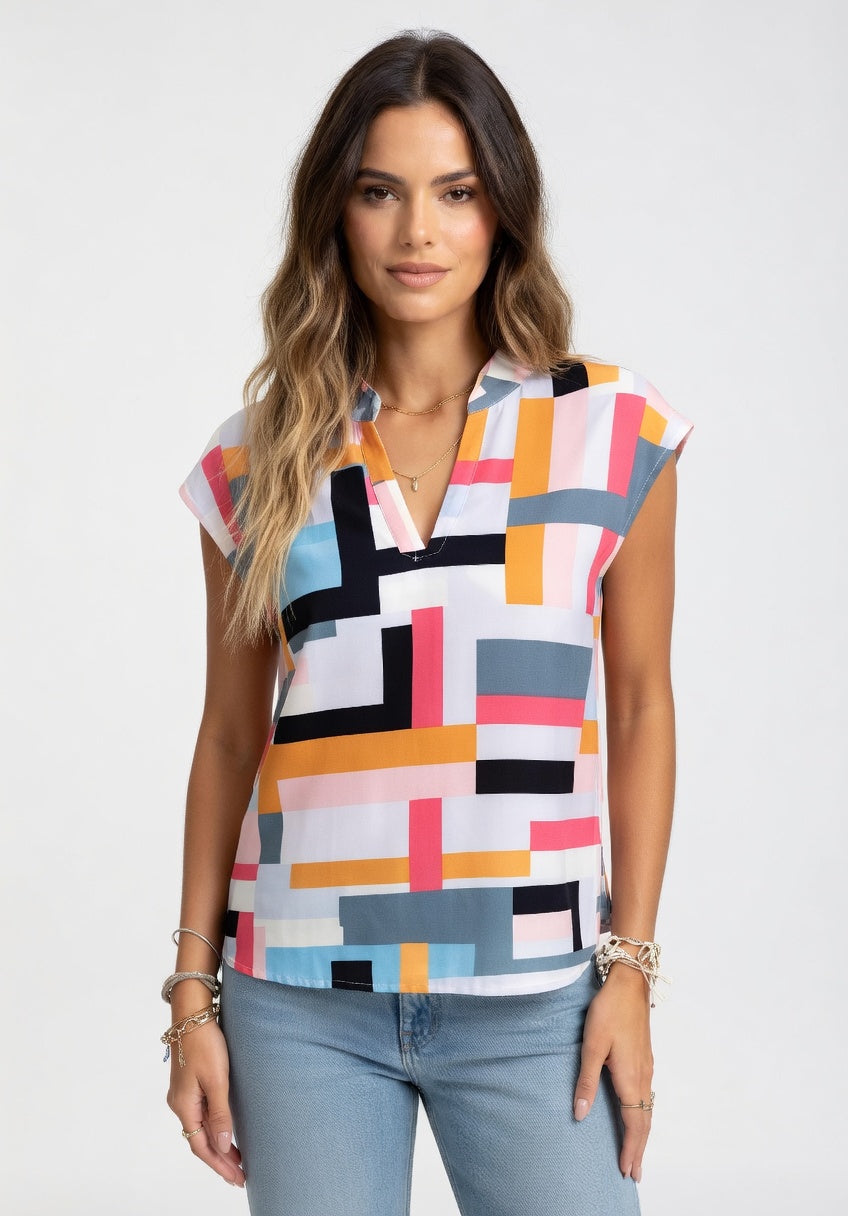 Natalia - Blusa Estampada Geométrica de Corte Casual Premium