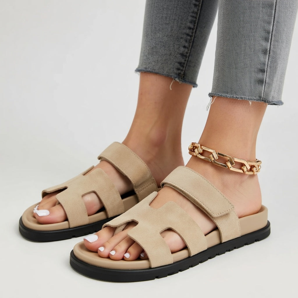 Valeria - Sandalias Minimalistas con Correas Anchas y Suela Confort Premium