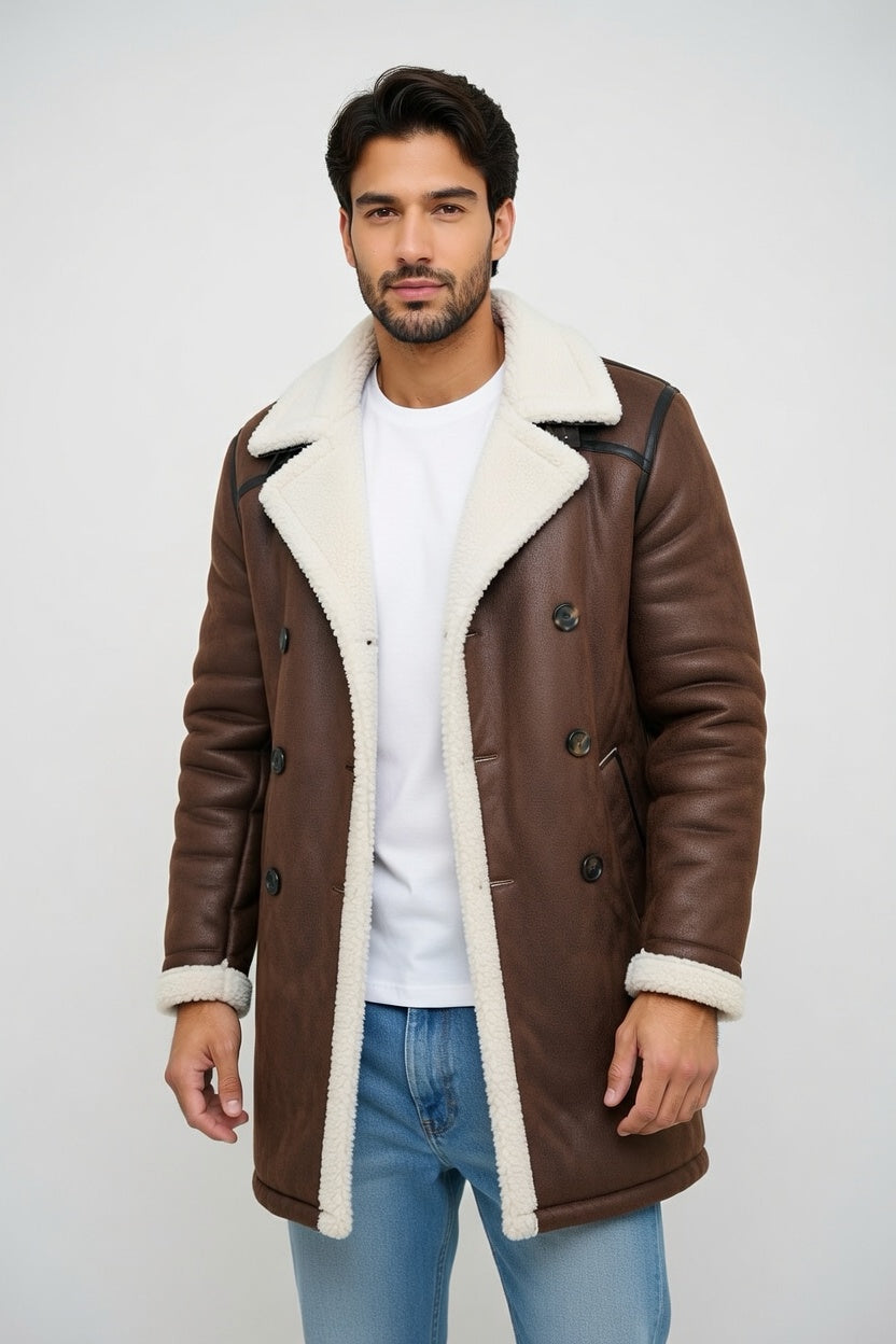 Santiago - Abrigo Largo Forrado de Cuero Sintético Premium