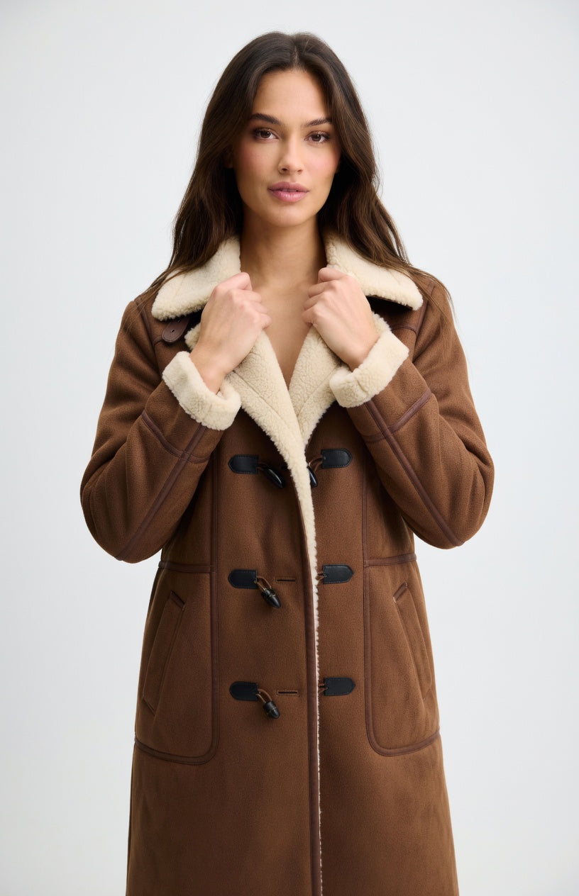 Ximena - Abrigo Largo con Forro Sherpa y Cierre Clásico Elegante