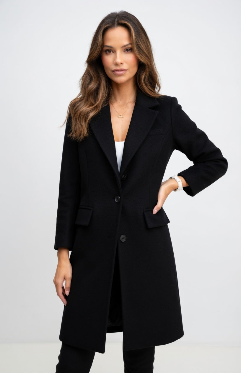 Mariana - Abrigo Elegante de Corte Recto con Solapas Clásicas Sofisticadas