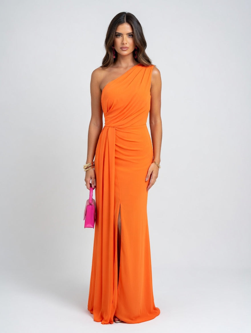 Renata - Vestido Largo Asimétrico de Un Hombro con Caída Elegante
