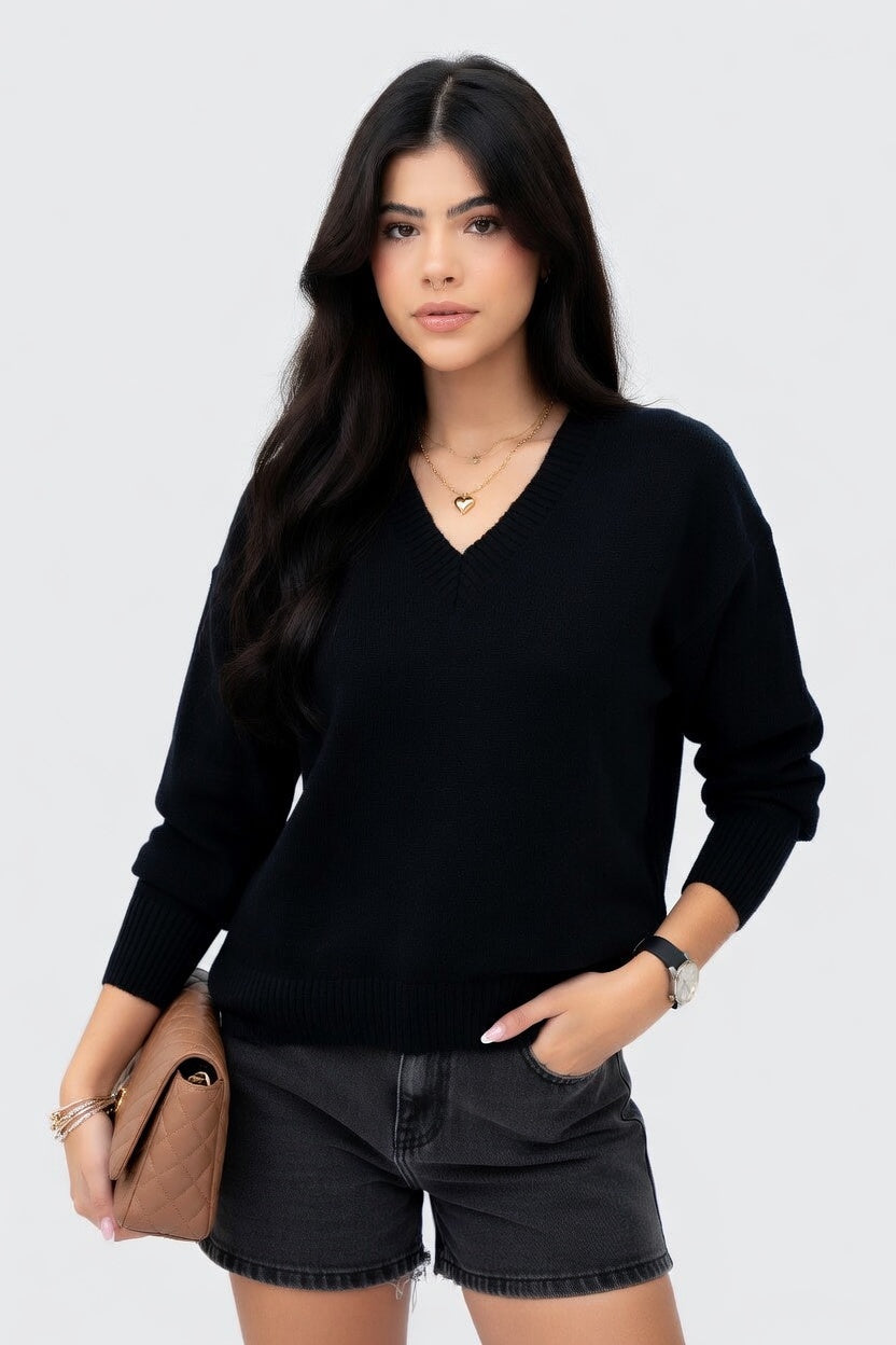 Daniela - Suéter Casual de Cuello V Tejido Premium