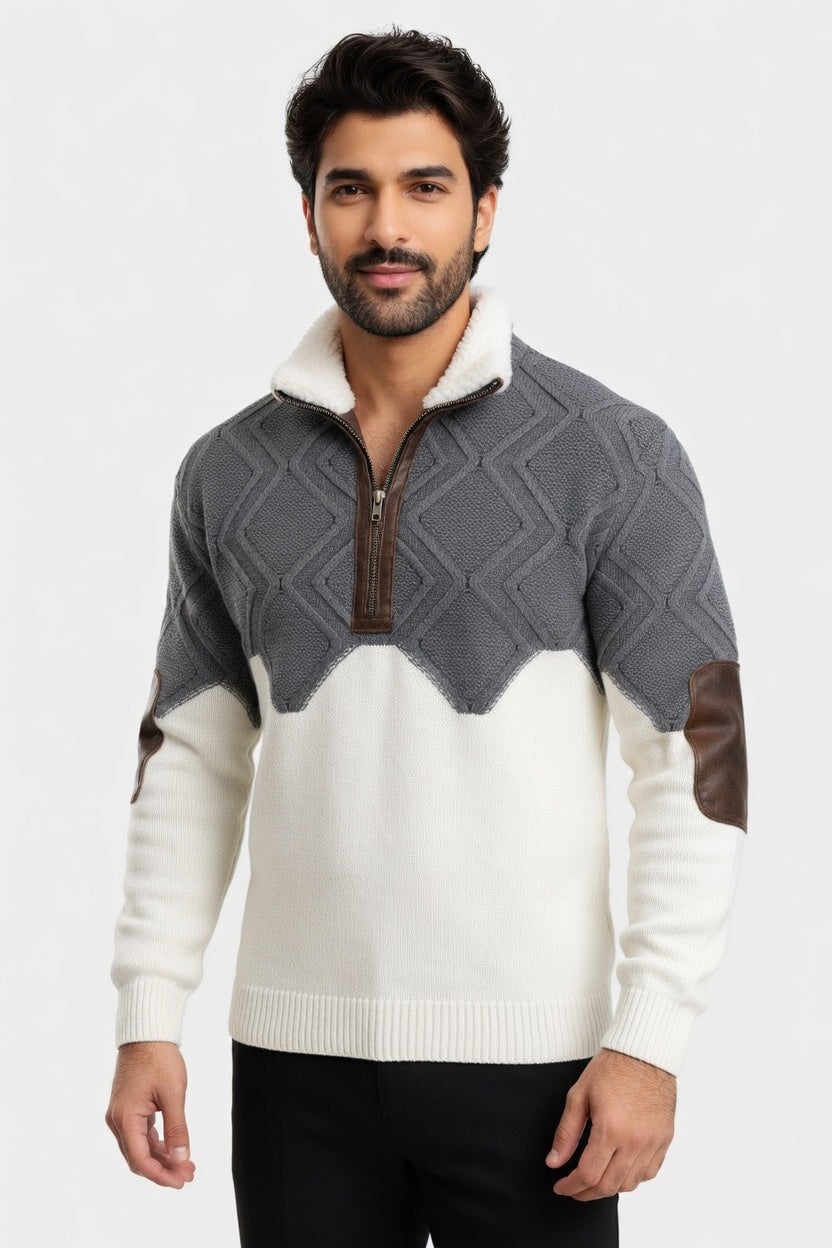 Emiliano - Sudadera Texturizada de Bloques con Medio Cierre Premium