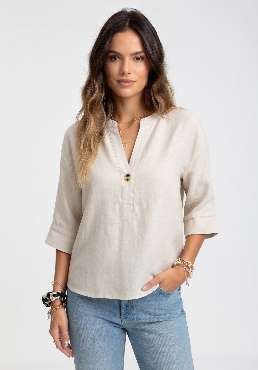 Fernanda - Blusa Casual de Lino con Botón Elegante Premium