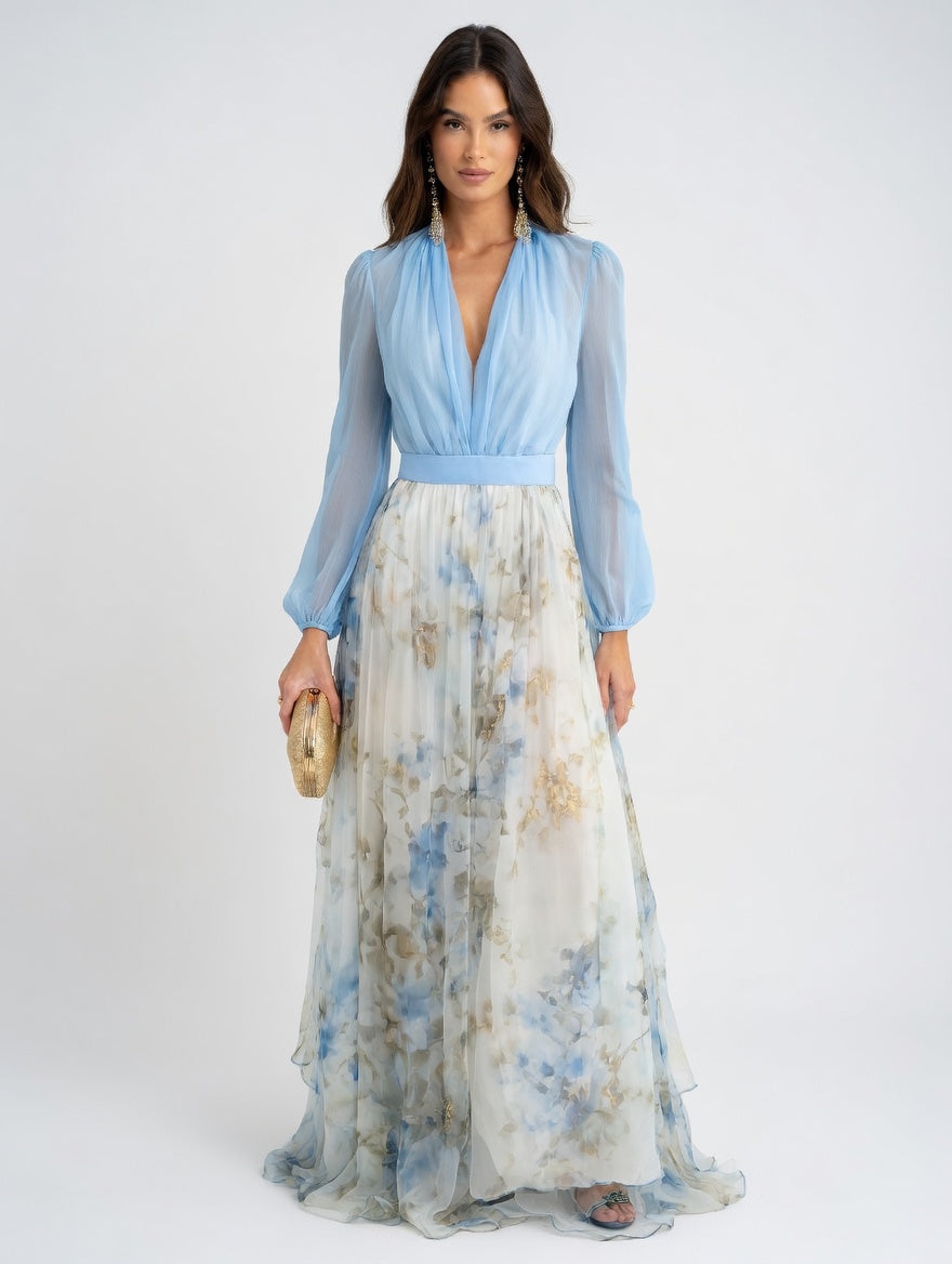 Valentina - Vestido Largo Floral de Gasa Elegante Premium