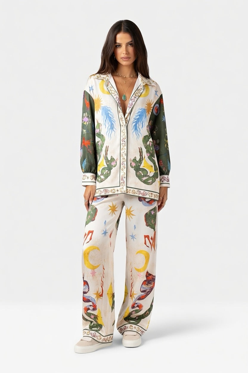 Valentina - Conjunto Elegante Estampado de Satén Premium