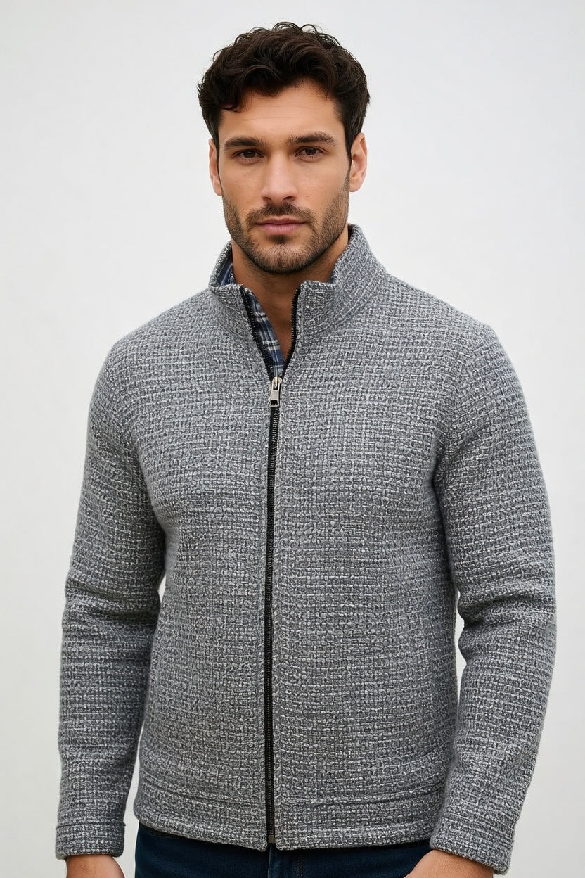 Adrián - Chaqueta Tejida con Cremallera Frontal y Acabado Premium