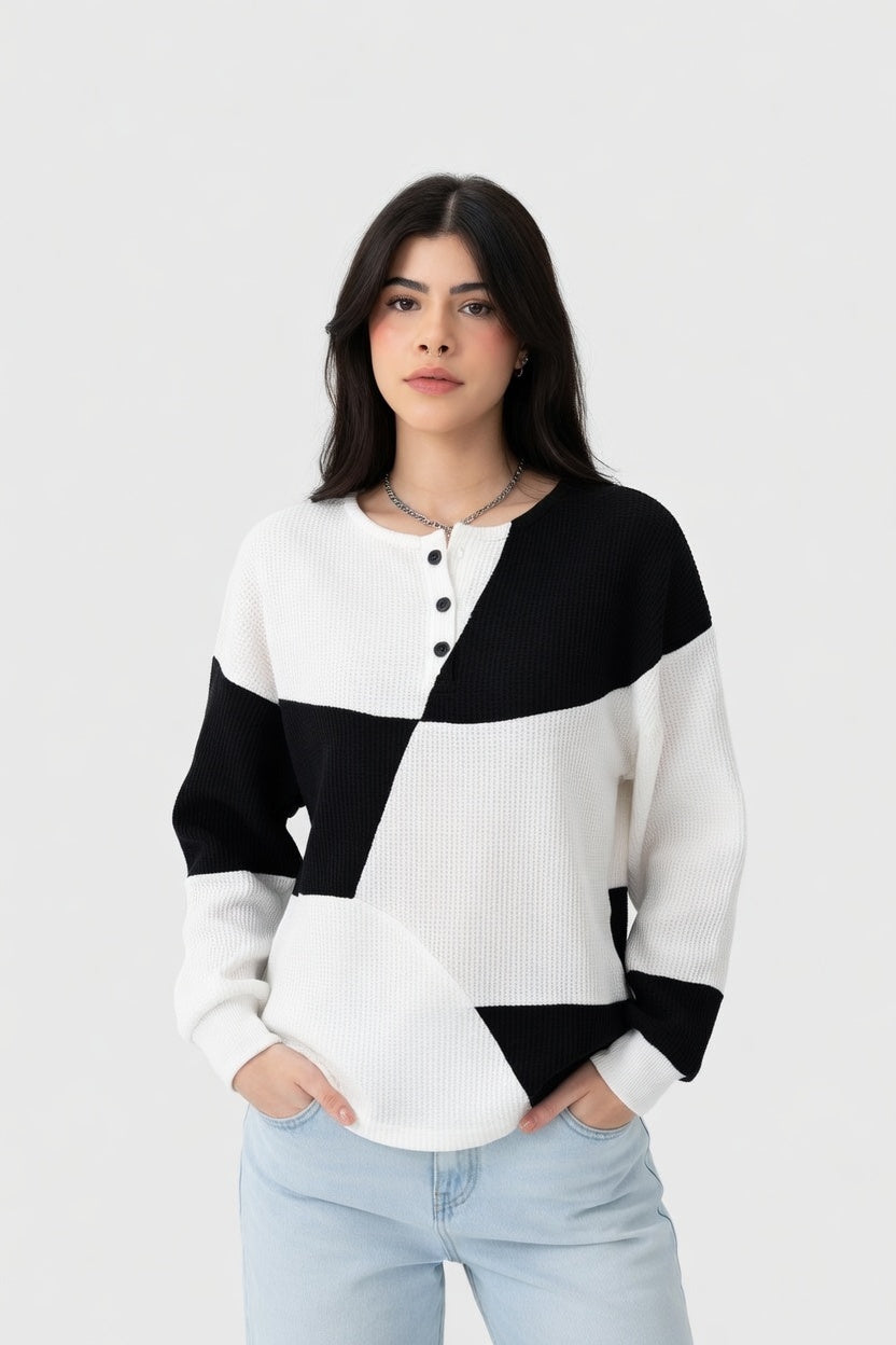 Lorena - Blusa Geométrica de Punto Suave Premium