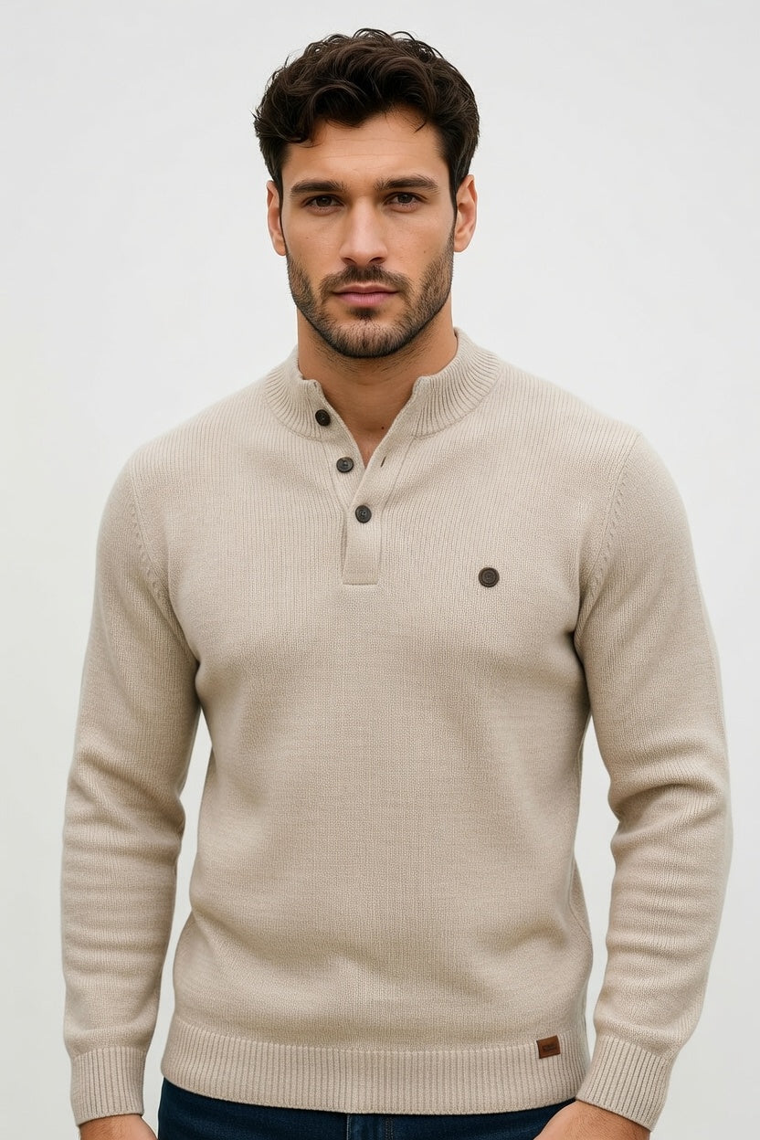Emiliano - Suéter Tejido de Cuello Alto con Botones y Acabado Premium