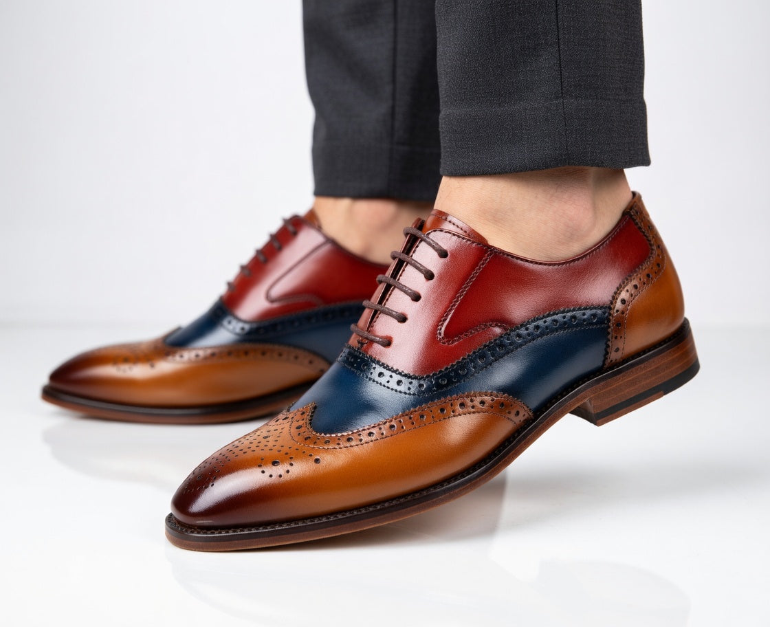 Sebastián - Zapatos Oxford Multicolor con Diseño Brogue y Acabado Premium Elegante
