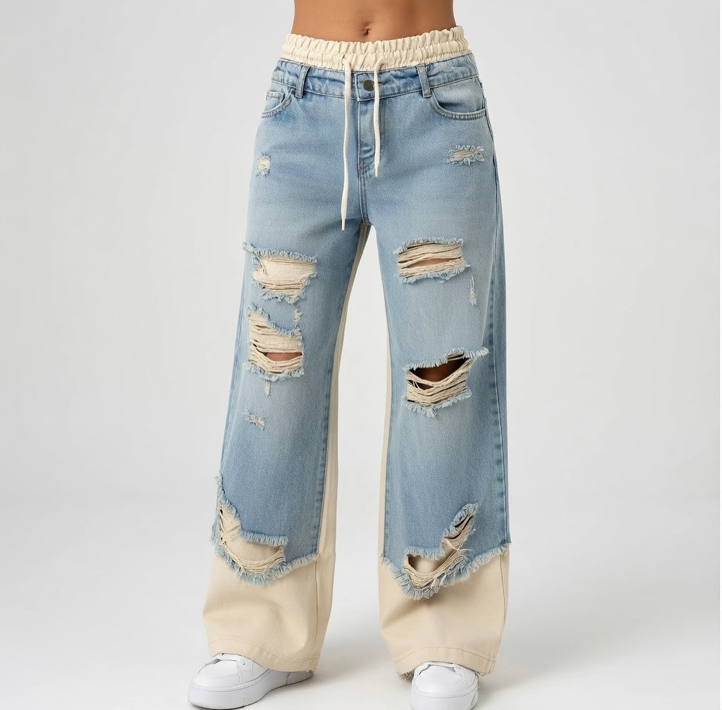 Valentina - Jeans Patchwork de Denim Rasgado Premium