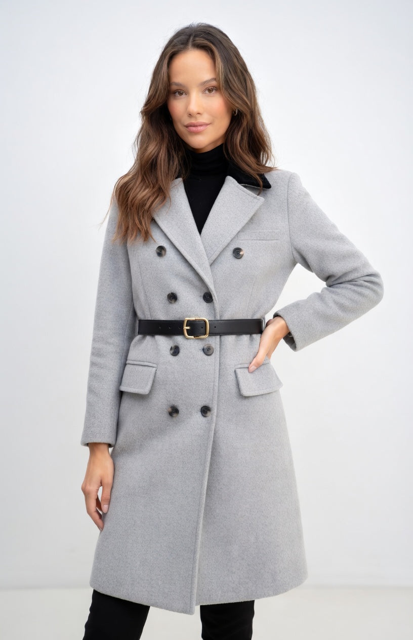 Natalia - Abrigo Elegante con Detalle Contrastado y Corte Clásico Sofisticado