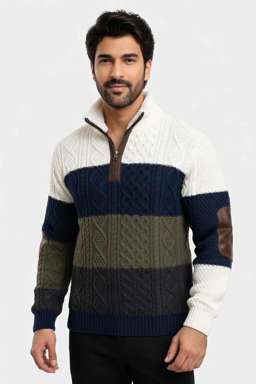 Matías - Jersey Retro de Bloques con Medio Cierre Premium