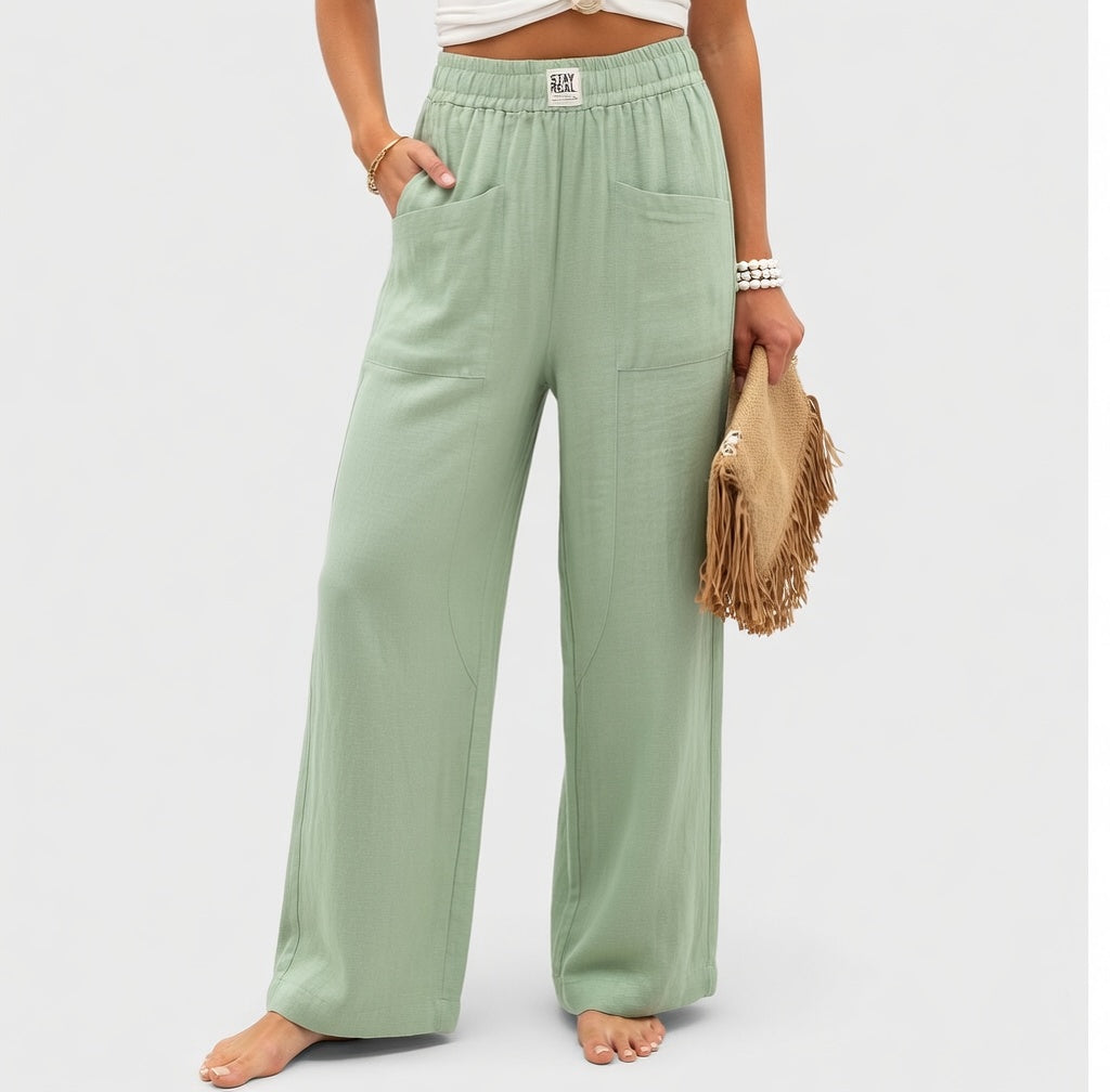 Mariana - Pantalones Rectos con Cintura Elástica y Tejido Ligero Elegante