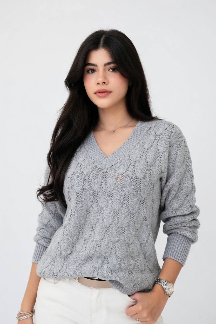 Lucía - Suéter Tejido Elegante con Cuello en V y Acabado Suave