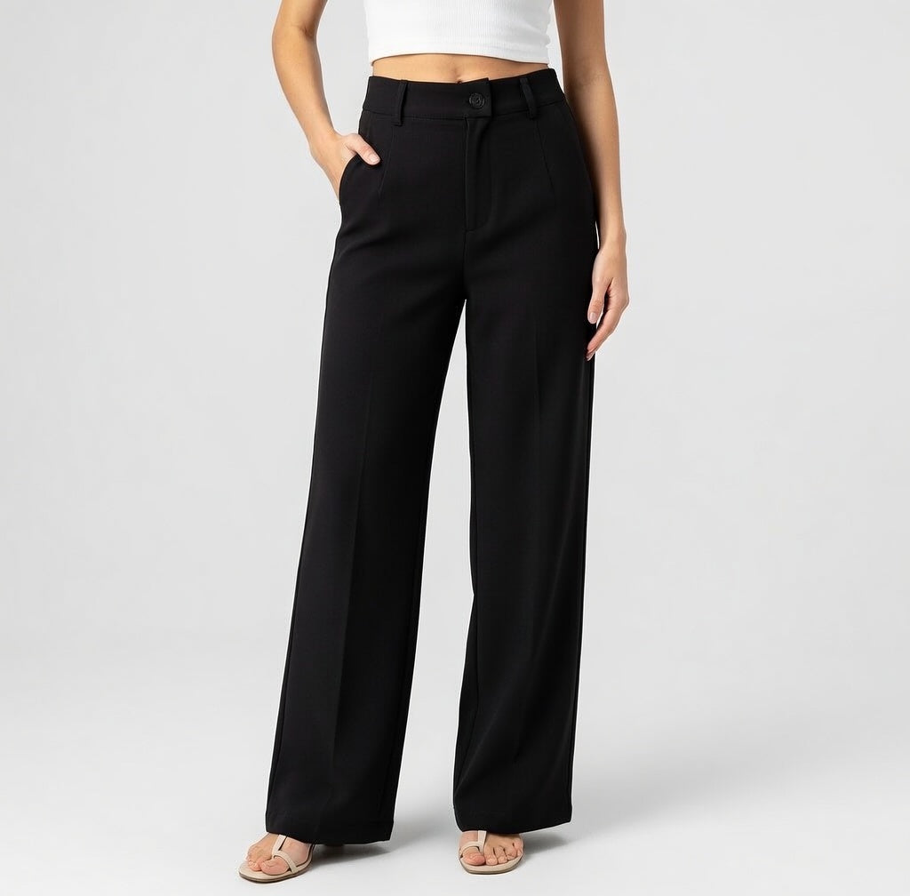 Natalia - Pantalones Elegantes de Tiro Alto con Corte Recto y Caída Fluida