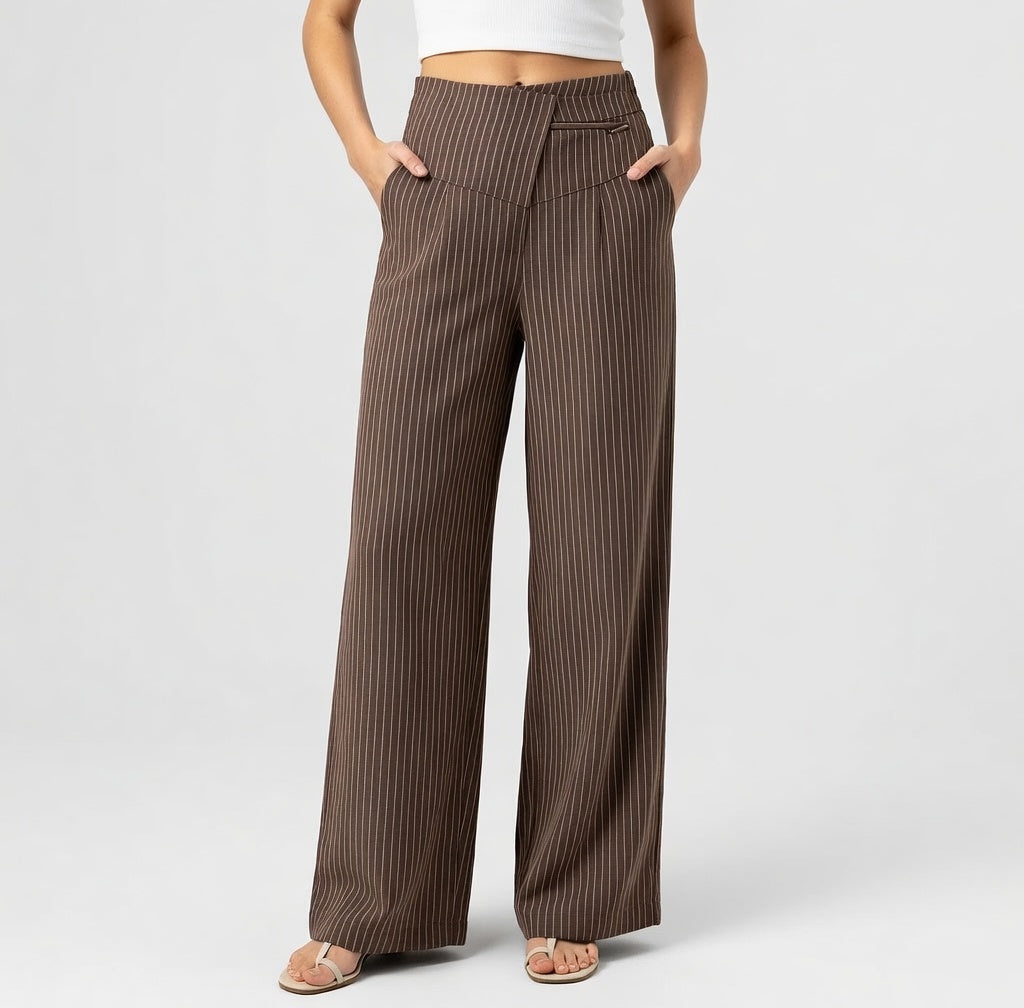 Gabriela - Pantalones Rectos de Tiro Alto con Caída Fluida Elegante