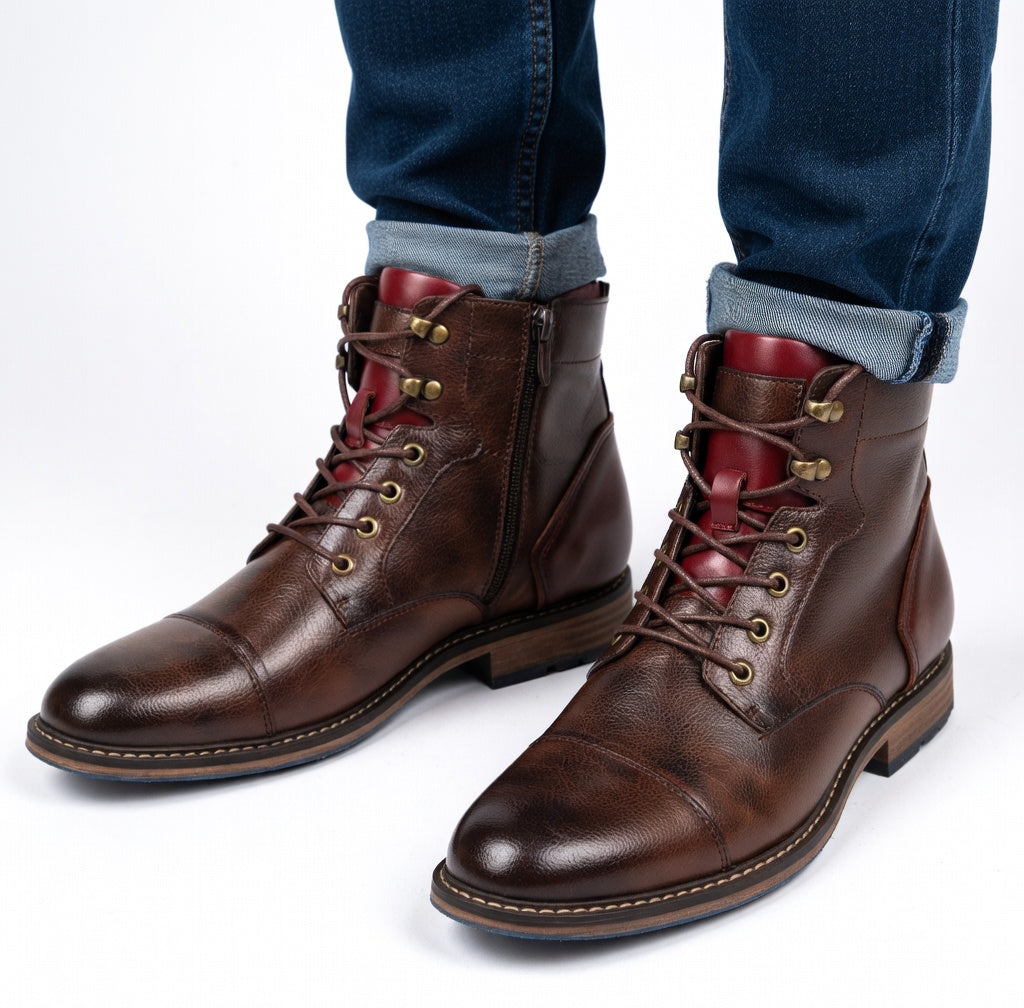 Santiago - Botas Clásicas de Cuero con Cordones y Acabado Vintage Premium