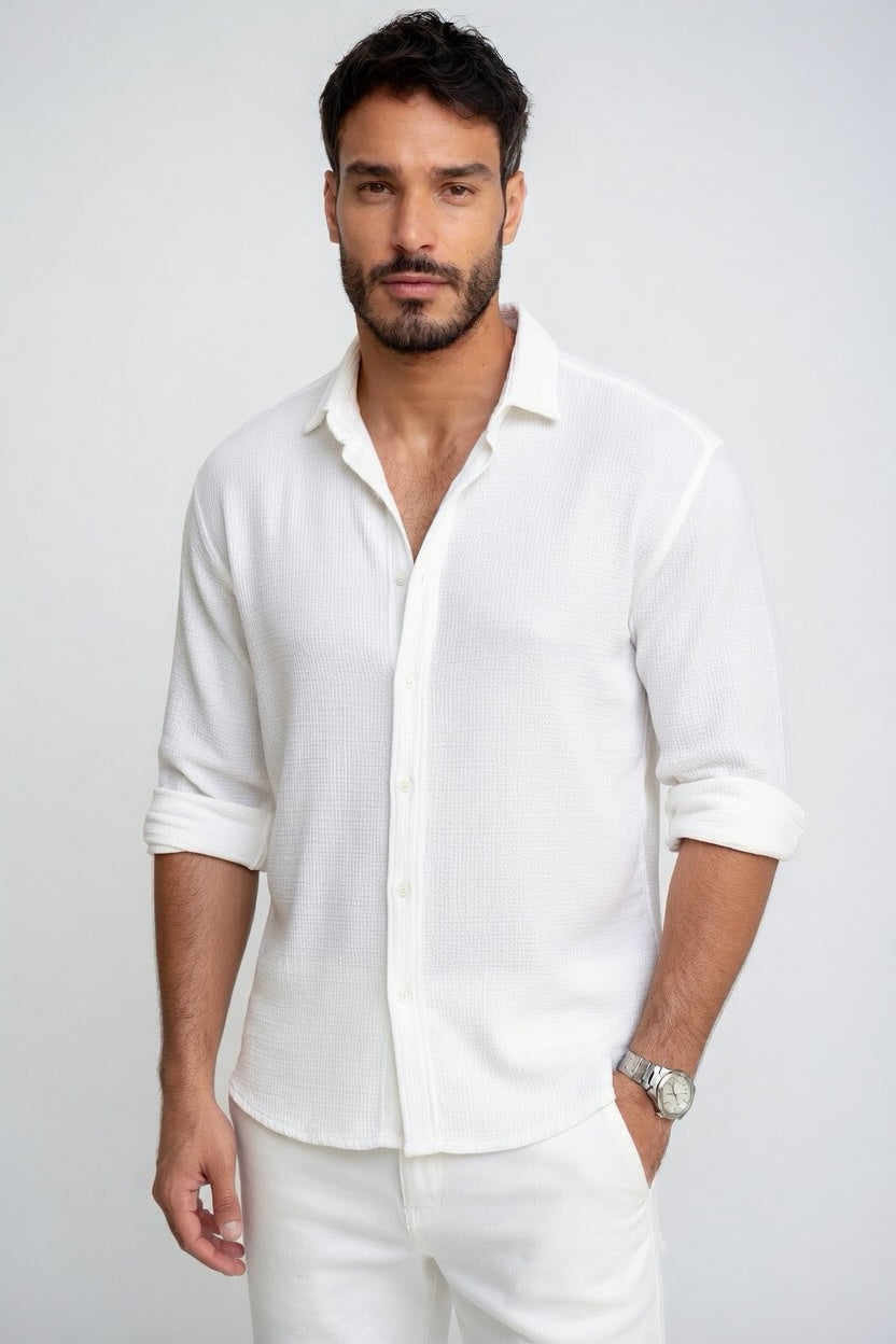 Alejandro - Camisa de Lino Veraniega con Cuello Abierto Premium