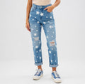Daniela - Jeans Denim Rasgados con Estampado Estrella y Corte Relaxed