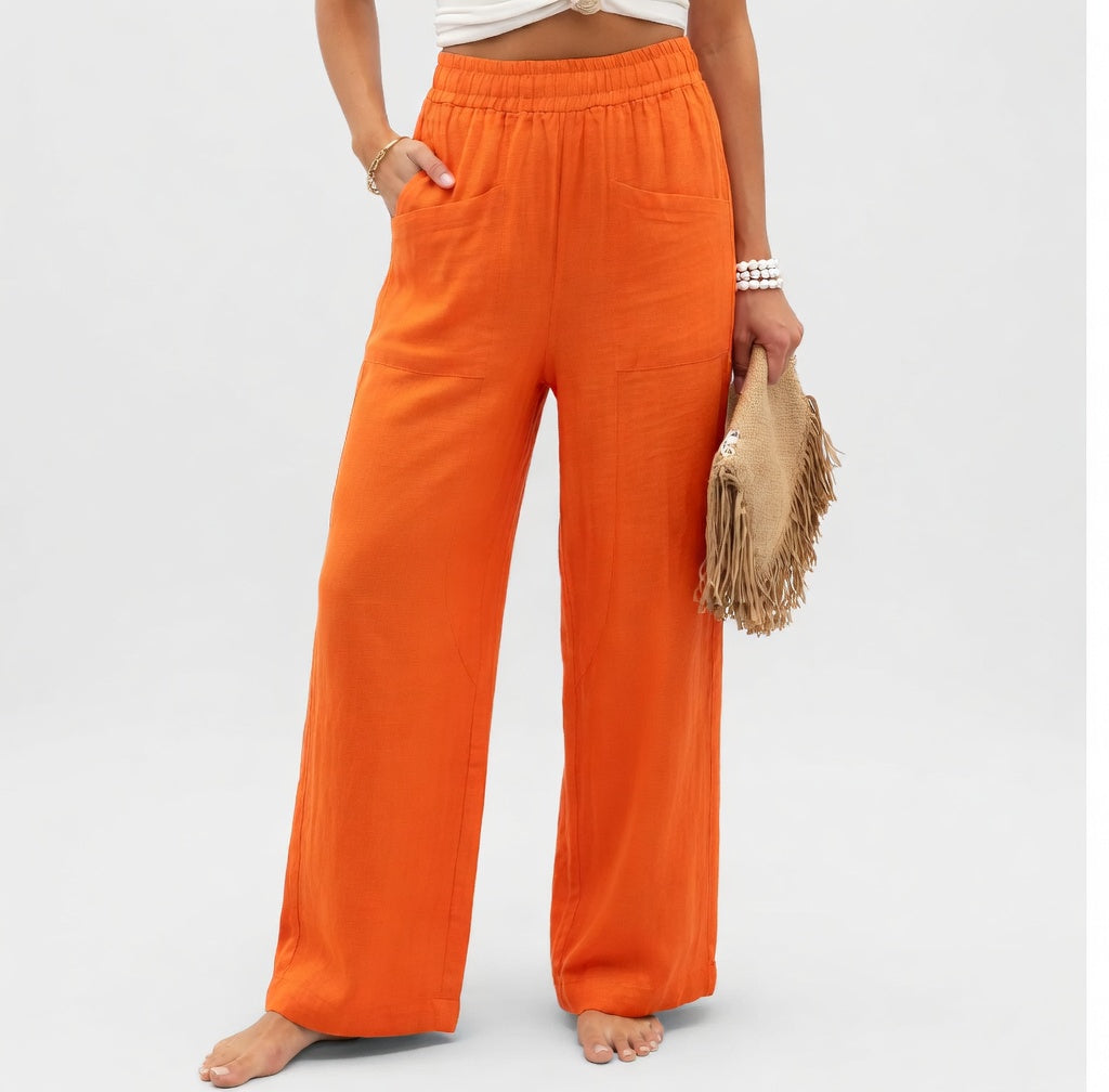 Daniela - Pantalones Amplios de Lino Fluido Premium