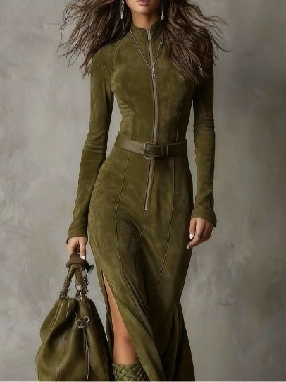 Valentina - Vestido Largo Ajustado con Cremallera Frontal y Corte Elegante