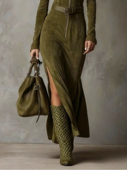 Valentina - Vestido Largo Ajustado con Cremallera Frontal y Corte Elegante